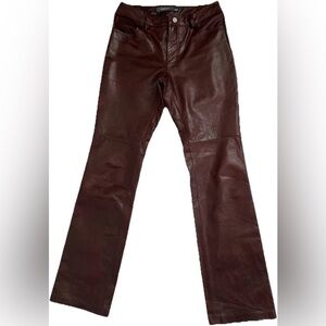 Vintage Bootcut Genuine Leather Pants - Burgundy
